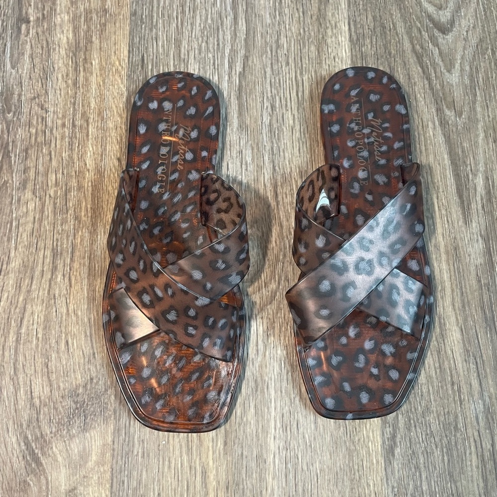 Leopard Print Brown Cross-Strap Slide Sandals - Women's Casual Slides